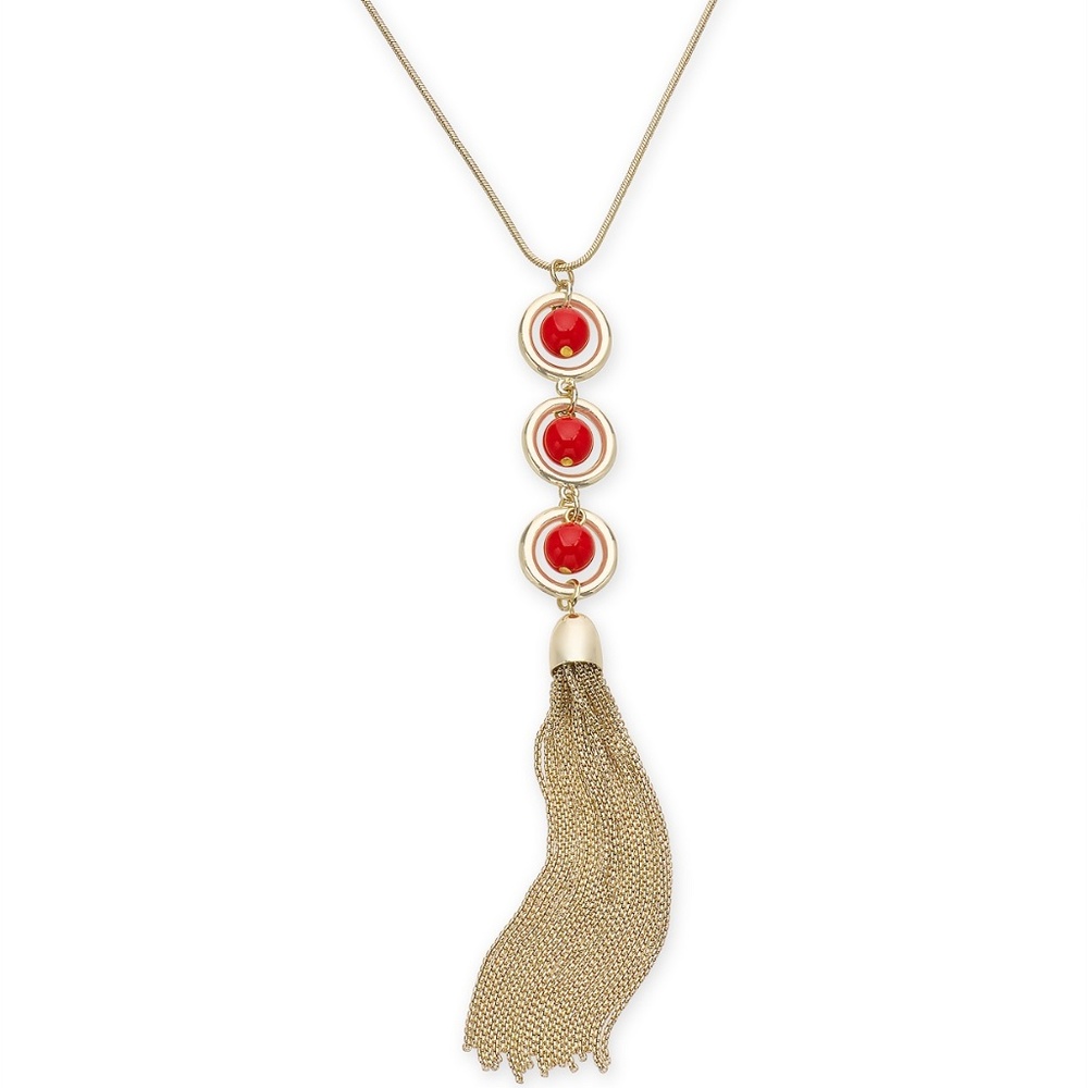 Gold-Tone Circle, Ball & Chain Tassel Necklace
